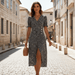 Vesper Wrap Midi Dress – Women's Faux - Wrap Flutter Sleeve Midi Dress - Monsta Online