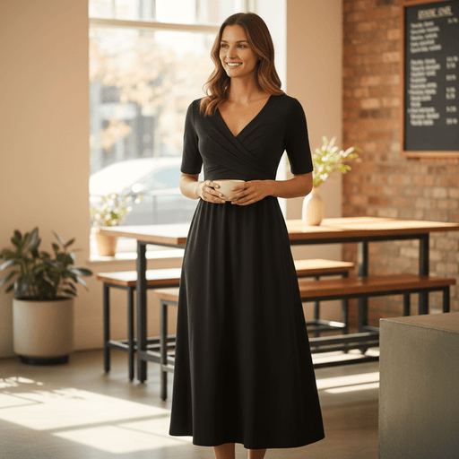 Aveline Wrap Midi Dress – Women's Wrap Front Short Sleeve A - Line Midi Dress - Monsta Online