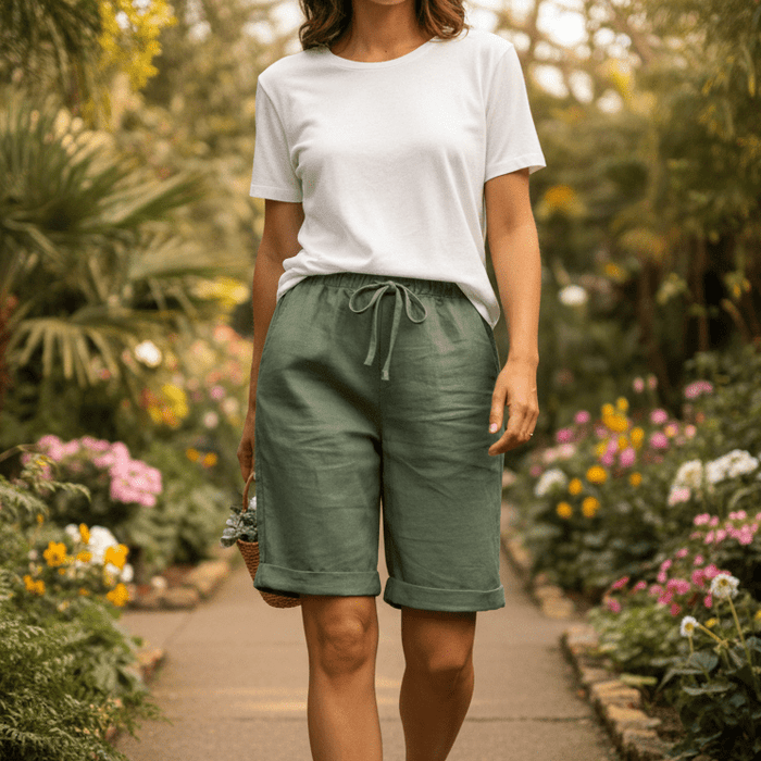 Aveline Linen Capri Pants – Women's Relaxed Fit Linen Blend Capri Pants - Monsta Online