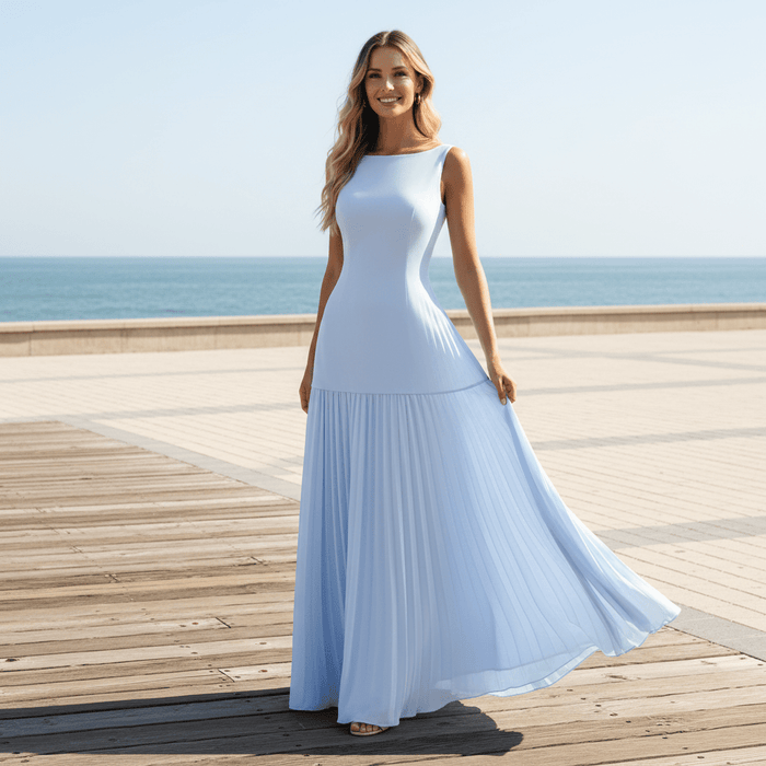 Eline Pleated Maxi Dress – Women's Elegant Sleeveless Floor - Length Formal Dress - Monsta Online