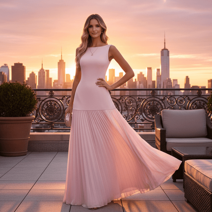 Eline Pleated Maxi Dress – Women's Elegant Sleeveless Floor - Length Formal Dress - Monsta Online