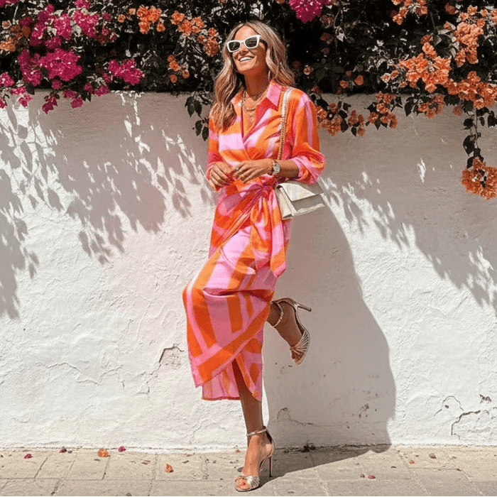 Vespera Wrap Dress – Women's Printed V - Neck Tie Waist Flowy Dress - Monsta Online