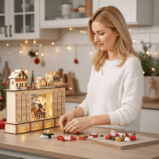 Light Up Wooden Christmas Advent Calendar Village Scene with 24 Fillable Drawers - Monsta Online
