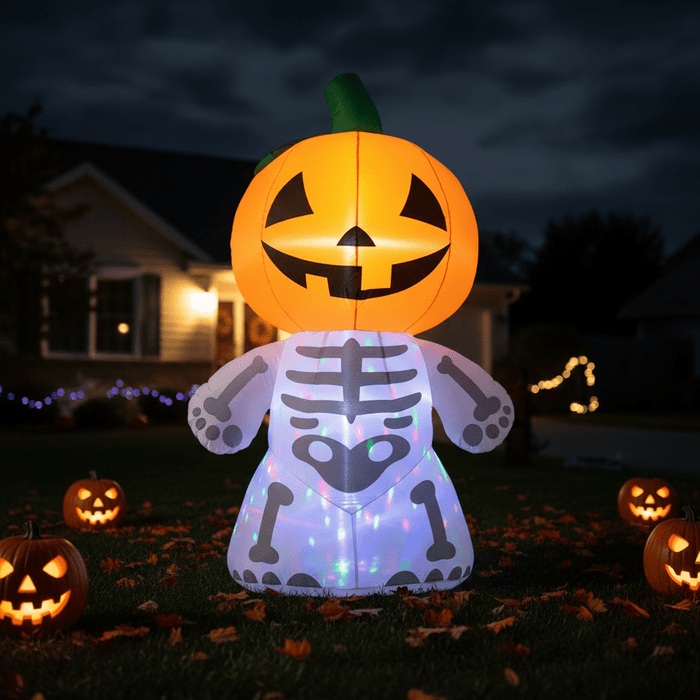 6FT Halloween Inflatable Pumpkin Man Skeleton with LED Lights - Monsta Online