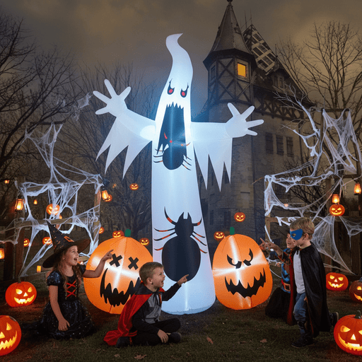 11.8FT Halloween Inflatable Ghost, Spider and Pumpkin with LED Lights - Monsta Online