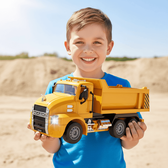 Premium 1:26 Scale Mack RC Dump Truck Toy for Kids - Remote Control Construction with Lights - Monsta Online