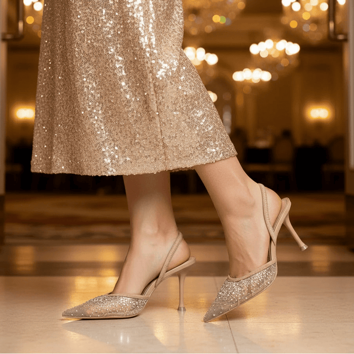 Ingrid Crystal Heels – Sparkling Rhinestone Slingback Pumps for Women, Elegant & Glamorous - Monsta Online