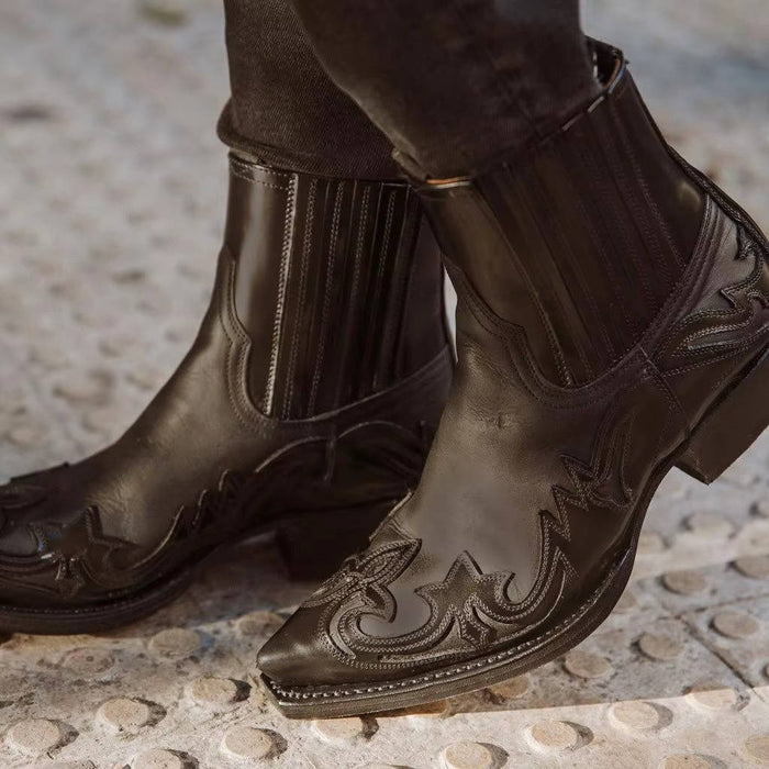 Women's Leather Western Ankle Boots – Pointed Toe, Embroidered Cowboy Style for Casual & Evening Wear - Monsta Online
