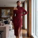 Delphina One Shoulder Midi Dress – Women's Asymmetric High Neck Draped Dress - Monsta Online