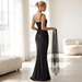 Vivienne Ruched Satin Maxi Dress Set – Women's Square Neck Wedding Guest Dress - Monsta Online