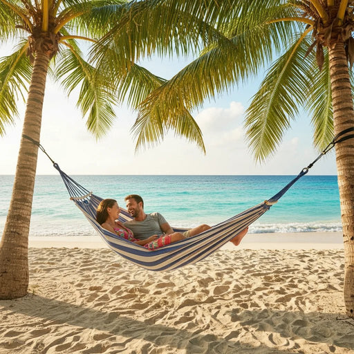 Luxury Canvas Double Hammock – Anti - Roll Design with Curved Wooden Spreader Bars & Carry Bag - Monsta Online