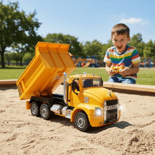 Premium 1:26 Scale Mack RC Dump Truck Toy for Kids - Remote Control Construction with Lights - Monsta Online