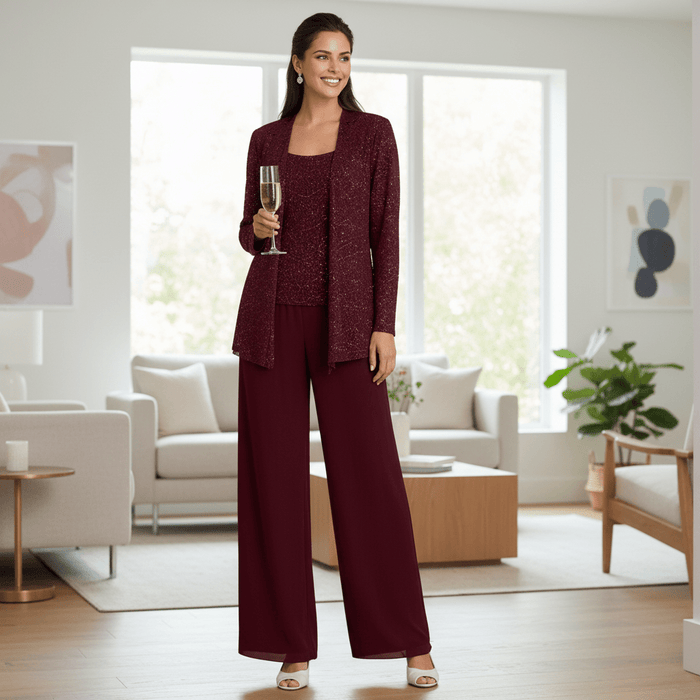 Miriam Sequin Lace Trouser Suit – Women's 3 - Piece Wide Leg Wedding Guest Suit - Monsta Online