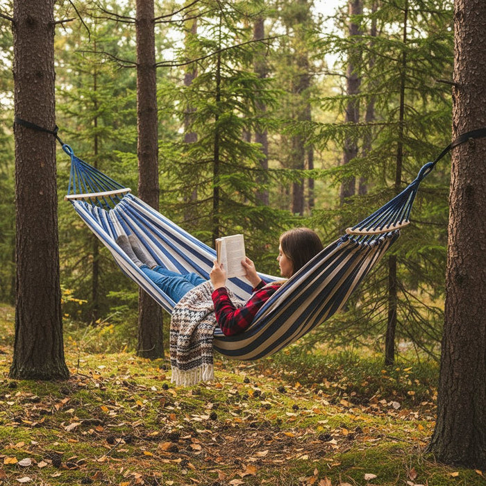 Luxury Canvas Double Hammock – Anti - Roll Design with Curved Wooden Spreader Bars & Carry Bag - Monsta Online