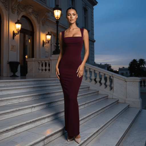 Steffany Bodycon Maxi Dress – Women's Square Neck Bodycon Maxi Dress - Monsta Online