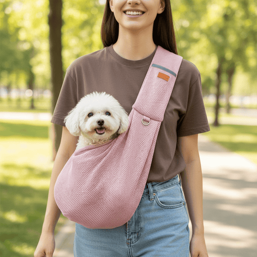 Mesh Crossbody Dog Carrier Sling – Padded Strap, Safety Clip & Hands - Free Design - Monsta Online