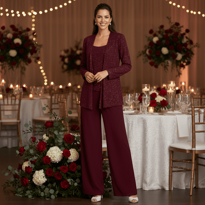 Miriam Sequin Lace Trouser Suit – Women's 3 - Piece Wide Leg Wedding Guest Suit - Monsta Online