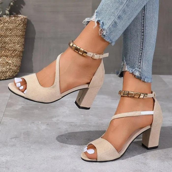 Women's Chic Ankle Strap Block Heel Sandals – Cushioned Footbed, Adjustable Strap for All - Day Comfort - Monsta Online