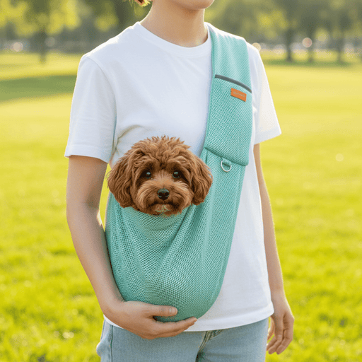 Mesh Crossbody Dog Carrier Sling – Padded Strap, Safety Clip & Hands - Free Design - Monsta Online