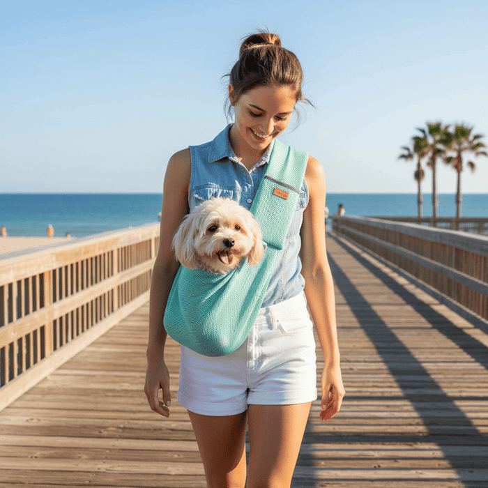 Mesh Crossbody Dog Carrier Sling – Padded Strap, Safety Clip & Hands - Free Design - Monsta Online