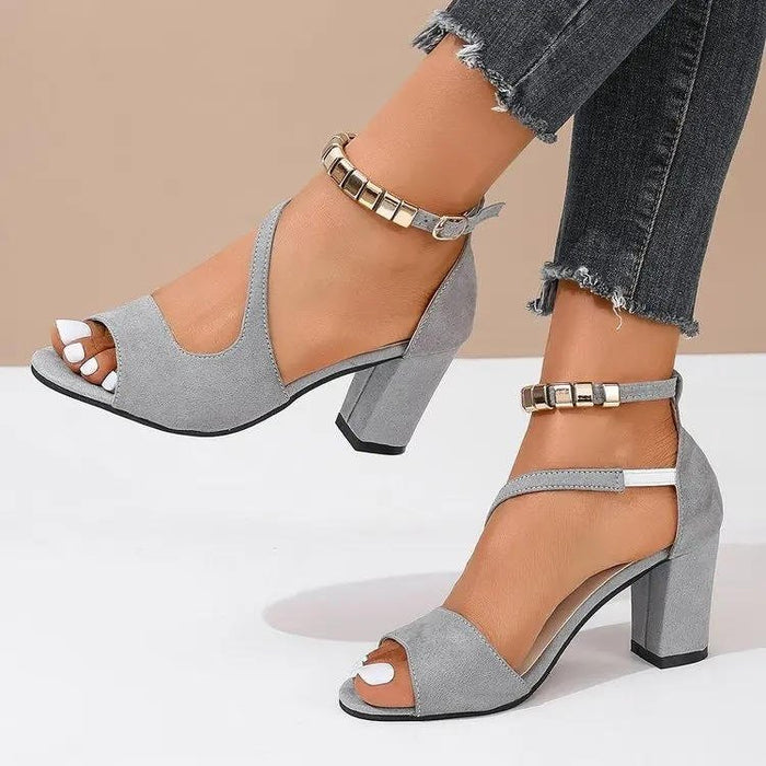 Women's Chic Ankle Strap Block Heel Sandals – Cushioned Footbed, Adjustable Strap for All - Day Comfort - Monsta Online