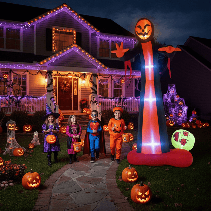 12ft Inflatable Grim Reaper Ghost with Skull and LED Lights - Monsta Online