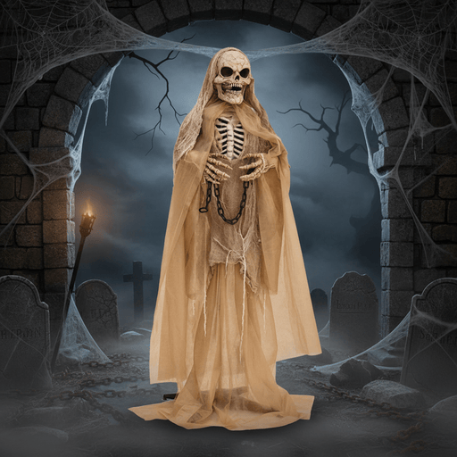 5.6ft Sound - Activated Animatronic Halloween Skeleton - Moveable Hands and Creepy Sounds - Monsta Online