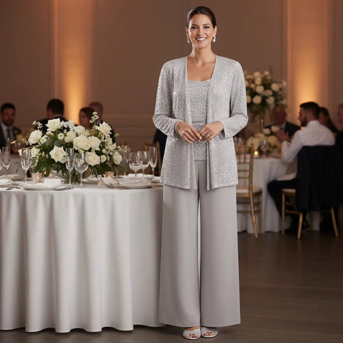 Miriam Sequin Lace Trouser Suit – Women's 3 - Piece Wide Leg Wedding Guest Suit - Monsta Online