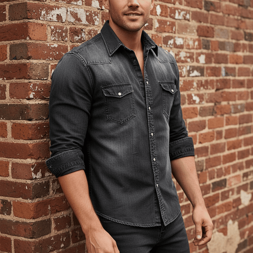 Holdine Denim Shirt – Men's Vintage Wash Long Sleeve Denim Shirt - Monsta Online