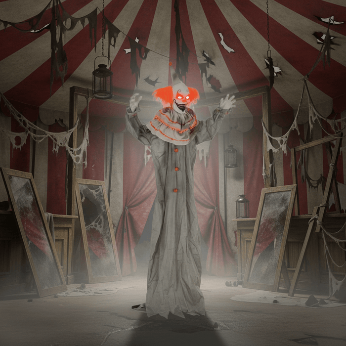 6ft Tall Animated Halloween Clown - Moving Head Arms with Glowing Eyes and Creepy Laughs - Monsta Online