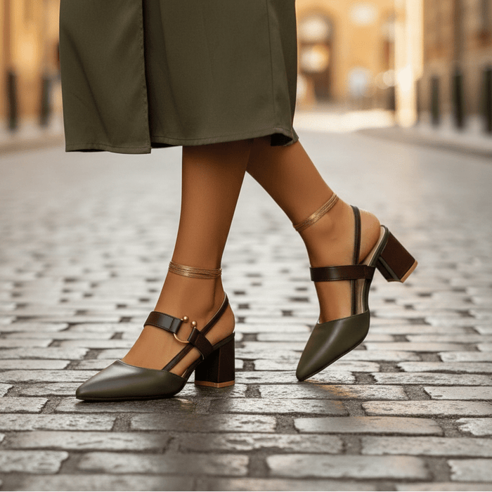 Women's Pointed Toe Sandals – Elegant Medium Thick Heel with Adjustable Strap - Monsta Online