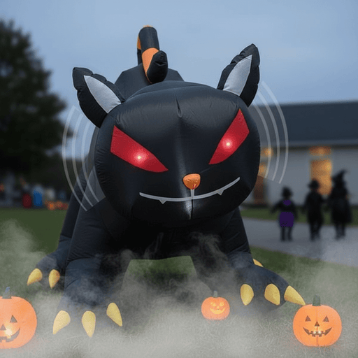 6.5FT Halloween Inflatable Animated Black Cat with Shaking Head and LED Lights - Monsta Online