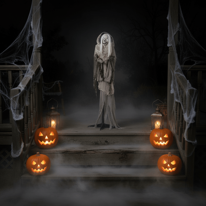 6.2ft Sound - Activated Animated Halloween Ghost - Light - Up Eyes, Turning Movement and Creepy Sounds - Monsta Online