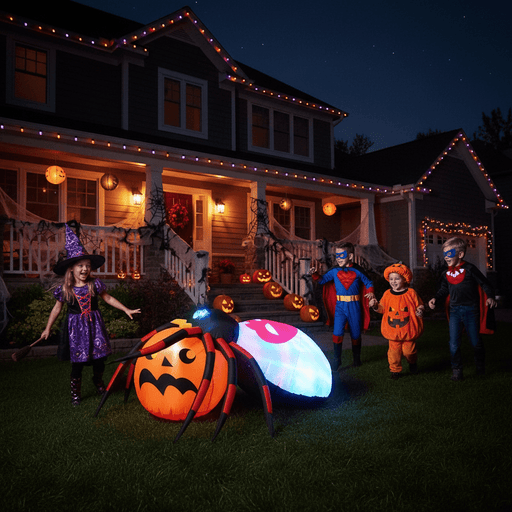 4.9ft Inflatable Halloween Spider with Pumpkin and Rotating LED Lights - Monsta Online