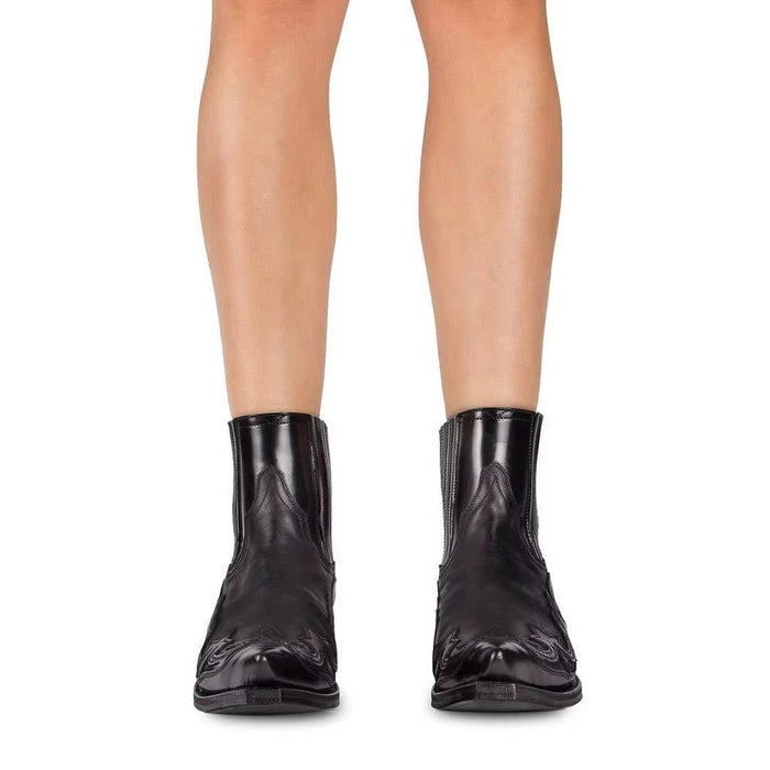 Women's Leather Western Ankle Boots – Pointed Toe, Embroidered Cowboy Style for Casual & Evening Wear - Monsta Online
