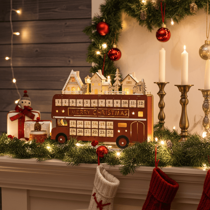 Light - Up Wooden Christmas Advent Calendar Bus with Daily Surprises - Monsta Online
