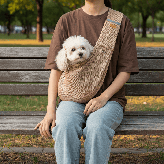Mesh Crossbody Dog Carrier Sling – Padded Strap, Safety Clip & Hands - Free Design - Monsta Online