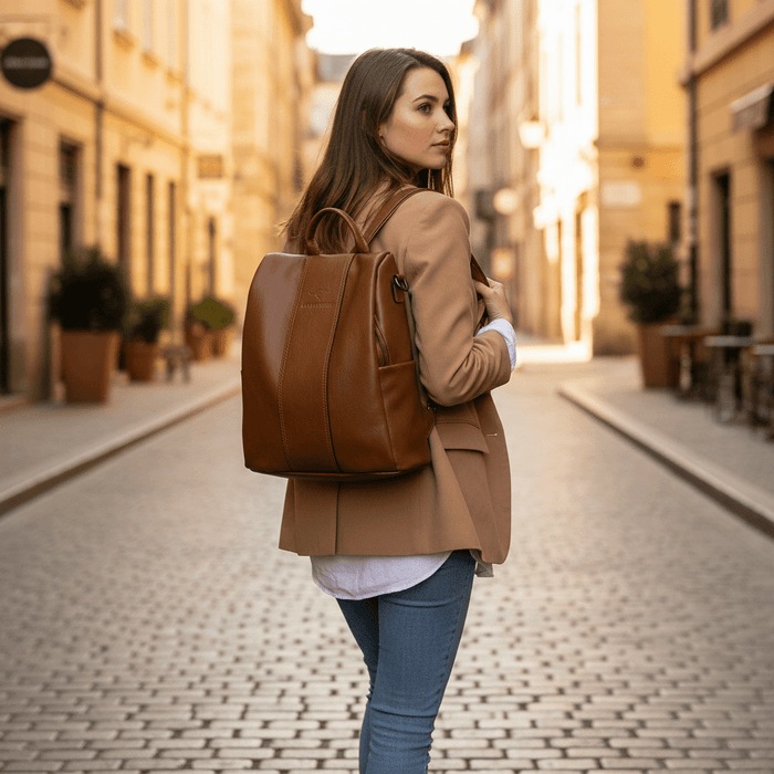 Women's Vintage Leather Anti - Theft Backpack – Stylish, Secure & Convertible - Monsta Online