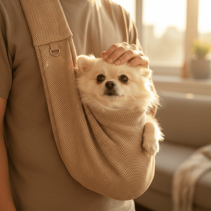 Mesh Crossbody Dog Carrier Sling – Padded Strap, Safety Clip & Hands - Free Design - Monsta Online