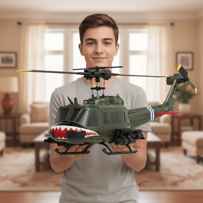 Premium 1:48 Scale Huey Military RC Helicopter with 6CH 2.4G Flybarless Remote Control Helicopter Model for Teens and Adults With Dual Batteries - Monsta Online