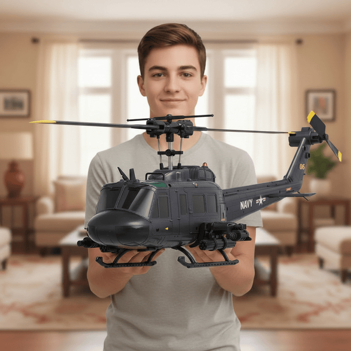 Premium 1:48 Scale Huey Military RC Helicopter with 6CH 2.4G Flybarless Remote Control Helicopter Model for Teens and Adults With Dual Batteries - Monsta Online
