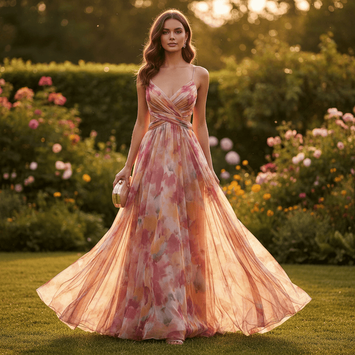 Rosina Floral Maxi Dress – Women's Elegant Spaghetti Strap Chiffon Dress - Monsta Online