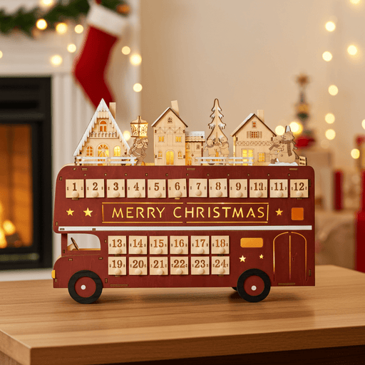 Light - Up Wooden Christmas Advent Calendar Bus with Daily Surprises - Monsta Online