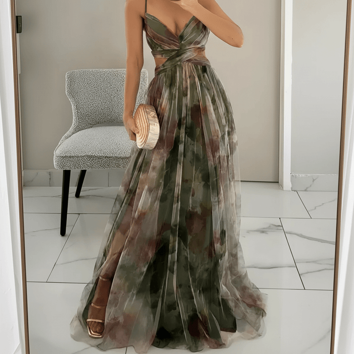 Rosina Floral Maxi Dress – Women's Elegant Spaghetti Strap Chiffon Dress - Monsta Online