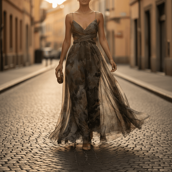 Rosina Floral Maxi Dress – Women's Elegant Spaghetti Strap Chiffon Dress - Monsta Online