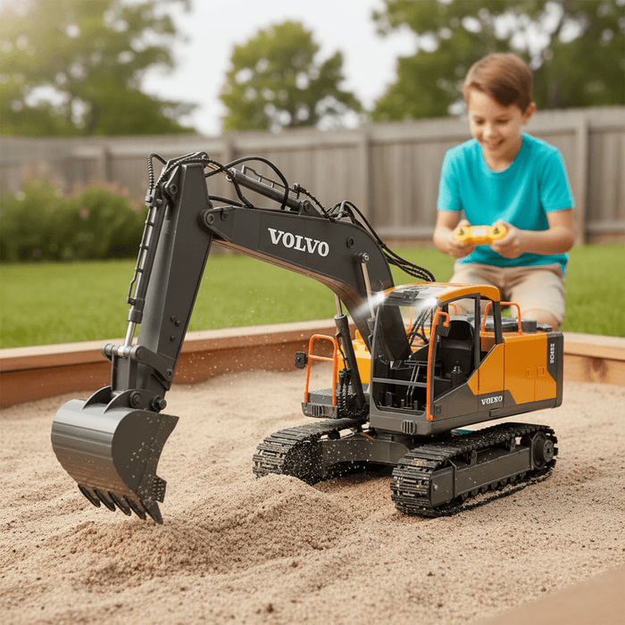 Premium 1:16 Full Function 3 - in - 1 Volvo RC Excavator – 17 - Channel Remote Control Toy with Metal Shovel, Drill & Grab for Kids - Monsta Online