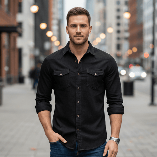 Aiden Denim Shirt – Men's Slim Fit Long Sleeve Button - Down Shirt - Monsta Online