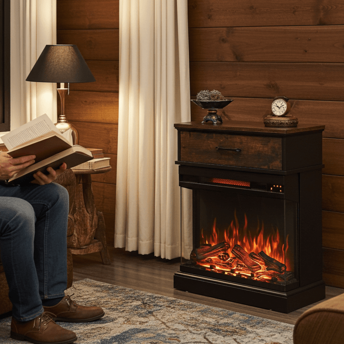 25 Inch Electric Fireplace Side Table with 3 - Sided Glass and Storage - Monsta Online