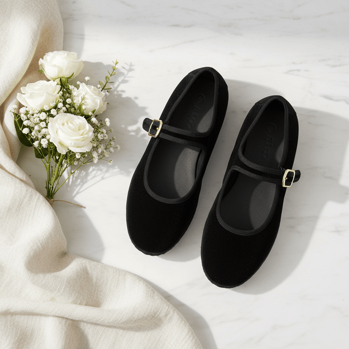 Emma Mary Jane Ballet Flats – Women's Round Toe Buckle Strap Suede Flat Shoes - Monsta Online