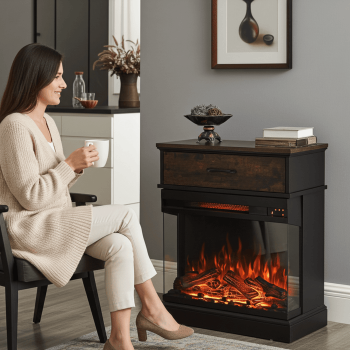 25 Inch Electric Fireplace Side Table with 3 - Sided Glass and Storage - Monsta Online